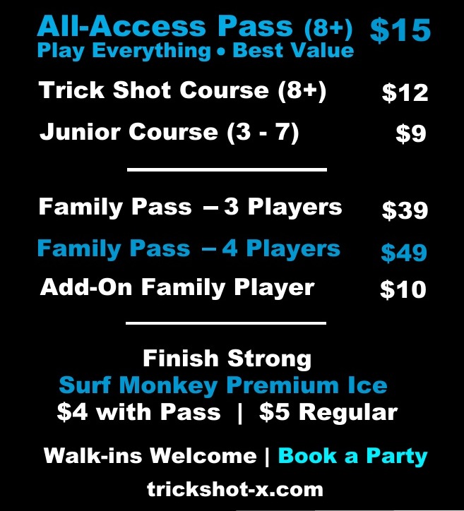 Trick Shot X pricing menu